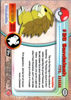 SANDSLASH #28 TOPPS TRADING CARDS SERIES 1 POKEMON HP - Image 2