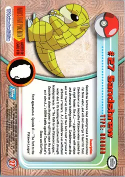 SANDSHREW #27 TOPPS TRADING CARDS SERIES 1 POKEMON HP - Image 2