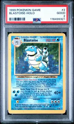 1999 Blastoise Base Set Unlimited Pokemon Game Holo 2/102 PSA 2 - Image 1