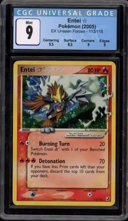 Pokemon Entei Gold Star EX Unseen Forces Holo Ultra Rare #113 CGC 9 Mint - Image 1