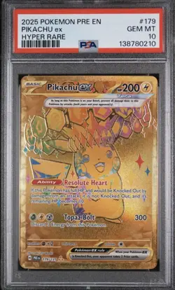 Pokemon Pikachu EX Sv: Prismatic Evolutions 179/131 Hyper Rare Holo 2025 PSA 10 - Image 1