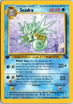 SEADRA 42/62 UNCOMMON FOSSIL POKEMON 1ST EDITION HP - Image 1
