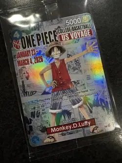 One Piece CCG Monkey.D.Luffy US Voyage P-055 Promo Holo Card 2026 5000 Power - Image 1
