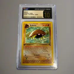 CGC 10 PRISTINE Kabuto 1999 Fossil 1st Edition 50/62 Graded Pokemon Card - Image 1