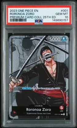 2023 ONE PIECE BANDAI PREMIUM CARD COLLECTION 25TH EDITION RORONOA ZORO PSA 10 - Image 1