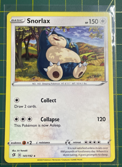 Pokemon TCG Snorlax Rebel Clash Card 141/192 Regular Rare, Near Mint Condition - Image 1