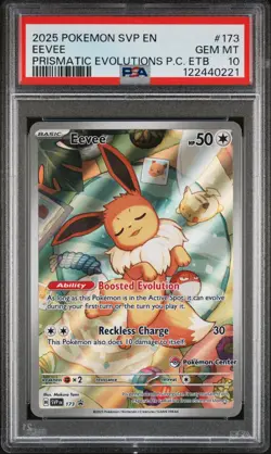 2025 POKEMON PRISMATIC EVOLUTIONS POKEMON CENTER ETB PROMO EN #173 EEVEE PSA 10 - Image 1