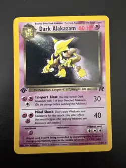 1st Edition Dark Alakazam Team Rocket Holo Rare 1/82 60 HP Pokemon Card - Image 1