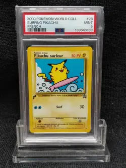 Surfing Pikachu 28 World Collection FRENCH Promo Pokemon Card 2000 WOTC PSA 9 - Image 2