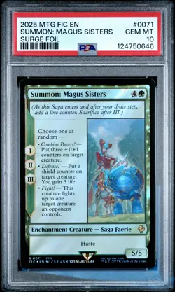 2025 MTG FINAL FANTASY COMMANDER SURGE FOIL #0071 SUMMON: MAGUS SISTERS PSA 10 - Image 1