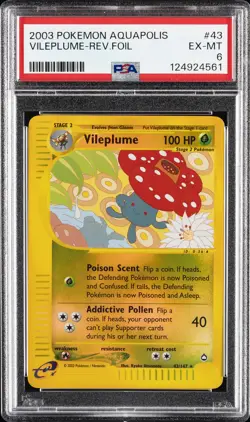 2003 POKEMON AQUAPOLIS #43 VILEPLUME-REVERSE FOIL PSA 6 - Image 1