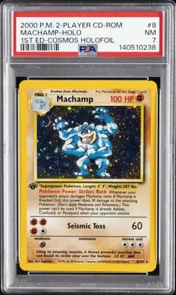 2000 POKEMON 2-PLAYER CD-ROM STARTER SET 1ST EDITION COSMOS FOIL MACHAMP PSA 7 - Image 1