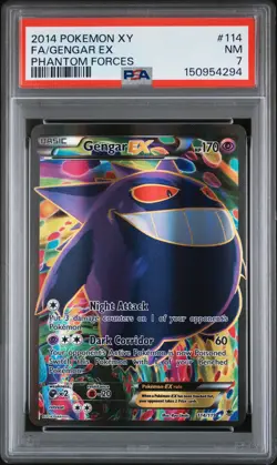 2014 POKEMON XY PHANTOM FORCES #114 FULL ART/GENGAR EX PSA 7 - Image 1