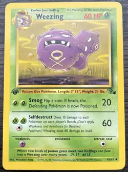1st Edition Weezing 45/62 Pokemon TCG WOTC Base Set Fossil Light Play LP - Image 1