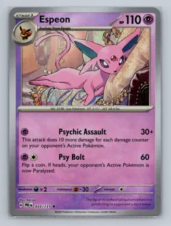 Pokemon SV: Prismatic Evolutions #033/131 Espeon (Master Ball Pattern) Rare - Image 1