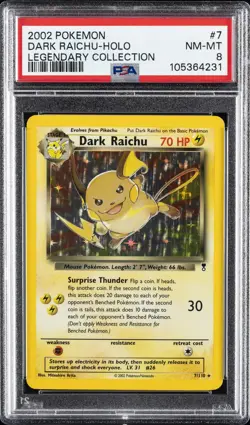 2002 POKEMON LEGENDARY COLLECTION #7 DARK RAICHU-HOLO PSA 8 - Image 1