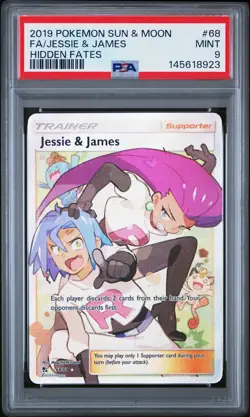 2019 POKEMON SUN & MOON HIDDEN FATES #68 FULL ART/JESSIE & JAMES PSA 9 - Image 1