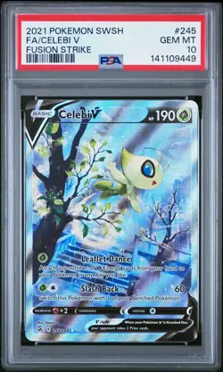 2021 POKEMON SWORD & SHIELD FUSION STRIKE #245 FULL ART/CELEBI V PSA 10 - Image 1
