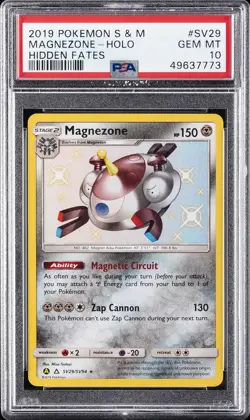 2019 POKEMON SUN & MOON HIDDEN FATES #SV29 MAGNEZONE-HOLO PSA 10 - Image 1
