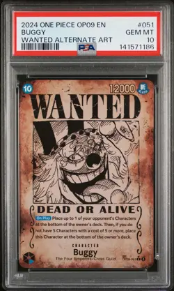 2024 ONE PIECE OP09-EMPERORS IN THE NEW WORLD WANTED ALTERNATE ART BUGGY PSA 10 - Image 1