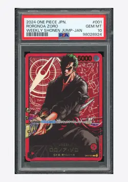 One Piece PSA 10 Roronoa Zoro L Promo 2024 OP01-001 Weekly Shonen Jump JPN - Image 2