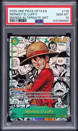 2025 ONE PIECE CARRYING ON HIS WILL MANGA ALT ART #118 MONKEY D. LUFFY PSA 10 - Image 1