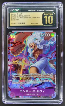 2025 ONE PIECE CCG JPN MONKEY D. LUFFY SECRET RARE OP05-119 CGC 10 PRISTINE A PT - Image 1