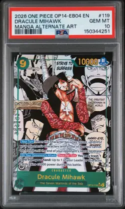 2026 ONE PIECE THE AZURE SEA'S SEVEN MANGA ALT ART #119 DRACULE MIHAWK PSA 10 - Image 1