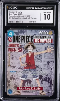 2026 ONE PIECE PROMOS COLLEGE BASKETBALL : US VOYAGE MONKEY D. LUFFY CGC 10 - Image 1