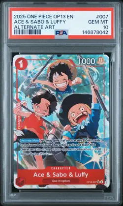 2025 ONE PIECE OP13-CARRYING ON HIS WILL ALTERNATE ART ACE & SABO & LUFFY PSA 10 - Image 1