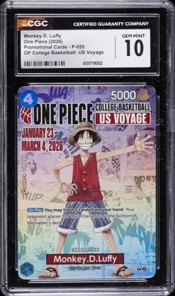 2026 ONE PIECE PROMOS COLLEGE BASKETBALL : US VOYAGE MONKEY D. LUFFY CGC 10 - Image 1