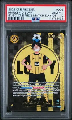2025 ONE PIECE PROMOS BVB X ONE PIECE MATCH DAY 2025 #003 MONKEY D. LUFFY PSA 10 - Image 1