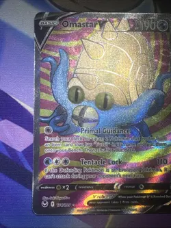 Omastar V (Full Art) 174/195 Ultra Rare Silver Tempest Pokemon Card NM Holo - Image 3