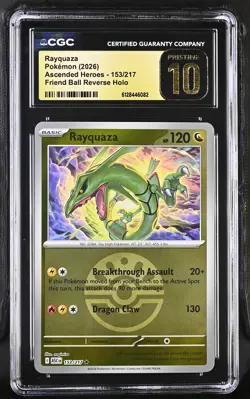 CGC Pristine 10 Rayquaza 153/217 Friend Ball Holo Ascended Heroes Pokemon Card - Image 1