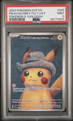 Pikachu Grey Felt Hat 2023 SVP #085 Van Gogh Promo Pokemon Card Mint PSA 9 - Image 1