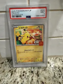 Pokemon Pikachu Promo Card 020/M-P 2025 M-P JP McDonald's Japanese PSA 9 70 HP - Image 1
