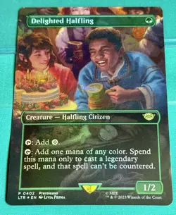 Magic: The Gathering Delighted Halfling 0402 Prerelease Rare Foil Borderless - Image 1
