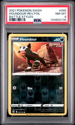 2021 POKEMON SWORD & SHIELD BATTLE STYLES #095 HOUNDOUR-REVERSE FOIL PSA 8 - Image 1