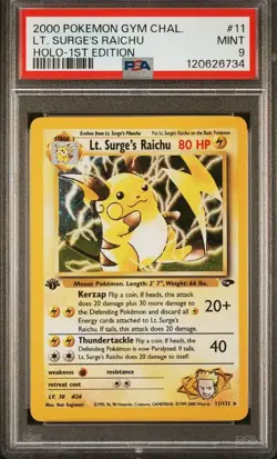Pokemon Lt. Surge's Raichu Gym Challenge 1st Edition Holo Rare #11 PSA 9 Mint - Image 1