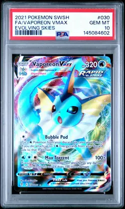 2021 POKEMON SWORD & SHIELD EVOLVING SKIES #030 FULL ART/VAPOREON VMAX PSA 10 - Image 1