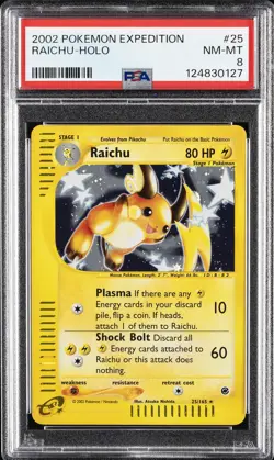 2002 POKEMON EXPEDITION #25 RAICHU-HOLO PSA 8 - Image 1