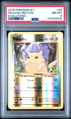 2016 POKEMON XY EVOLUTIONS #35 PIKACHU-REVERSE FOIL PSA 8 - Image 1