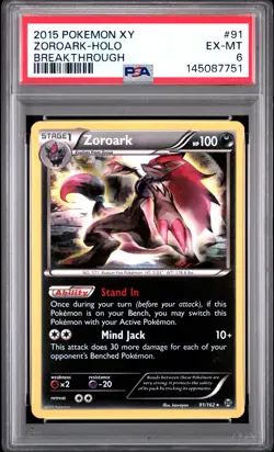 2015 POKEMON XY BREAKTHROUGH #91 ZOROARK-HOLO PSA 6 - Image 1