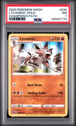 2020 POKEMON SWORD & SHIELD CHAMPION'S PATH #030 LYCANROC-HOLO PSA 7 - Image 1