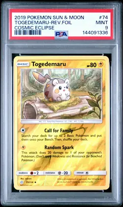 2019 POKEMON SUN & MOON COSMIC ECLIPSE #73 TOGEDEMARU-REVERSE FOIL PSA 9 - Image 1