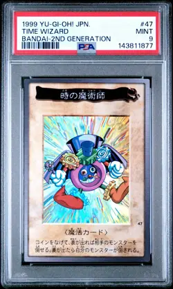 1999 YU-GI-OH! JAPANESE BANDAI-2ND GENERATION #47 TIME WIZARD PSA 9 - Image 1