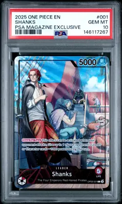 2025 ONE PIECE PROMOS PSA MAGAZINE EXCLUSIVE #001 SHANKS PSA 10 - Image 1