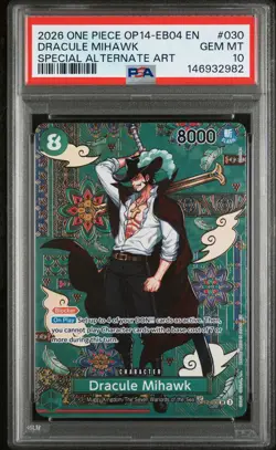 2026 ONE PIECE THE AZURE SEA'S SEVEN SPECIAL ALT ART #030 DRACULE MIHAWK PSA 10 - Image 1