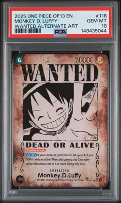 2025 ONE PIECE CARRYING ON HIS WILL WANTED ALT ART #118 MONKEY D. LUFFY PSA 10 - Image 1