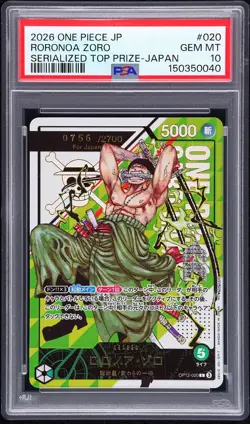 2026 ONE PIECE JPN PROMO SERIALIZED TOP PRIZE #020 RORONOA ZORO 756/2700 PSA 10 - Image 1